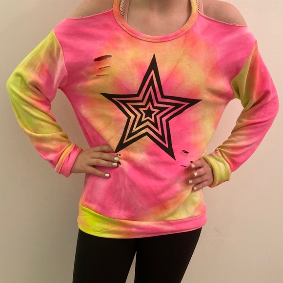 Flowers by Zoe distressed cold shouldr sweatshirt - Picture 4 of 7